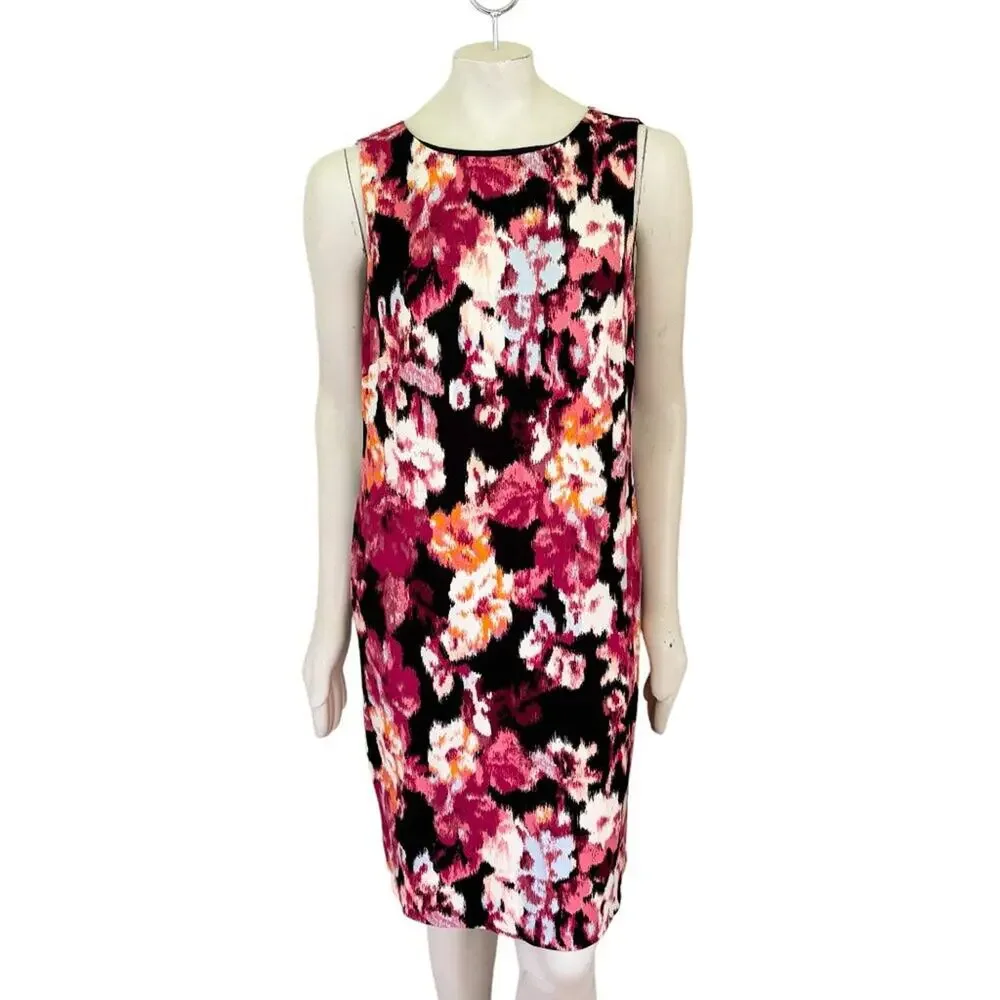 NWT CHICO'S Sleeveless Shift Ponte Dress in Black Florals  SZ 14